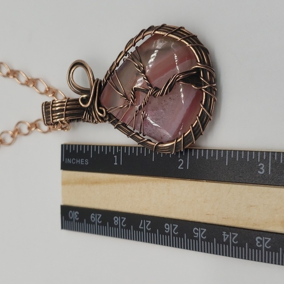 737- Red Agate Stone Tree Of Life Wire Wrapped Pendant Necklace Handmade NWT - Picture 6 of 12